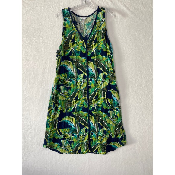 Tommy Bahama Womens XL Lovely Leaves Tropical Palm Midi Shift Dress Resort - Picture 2 of 8